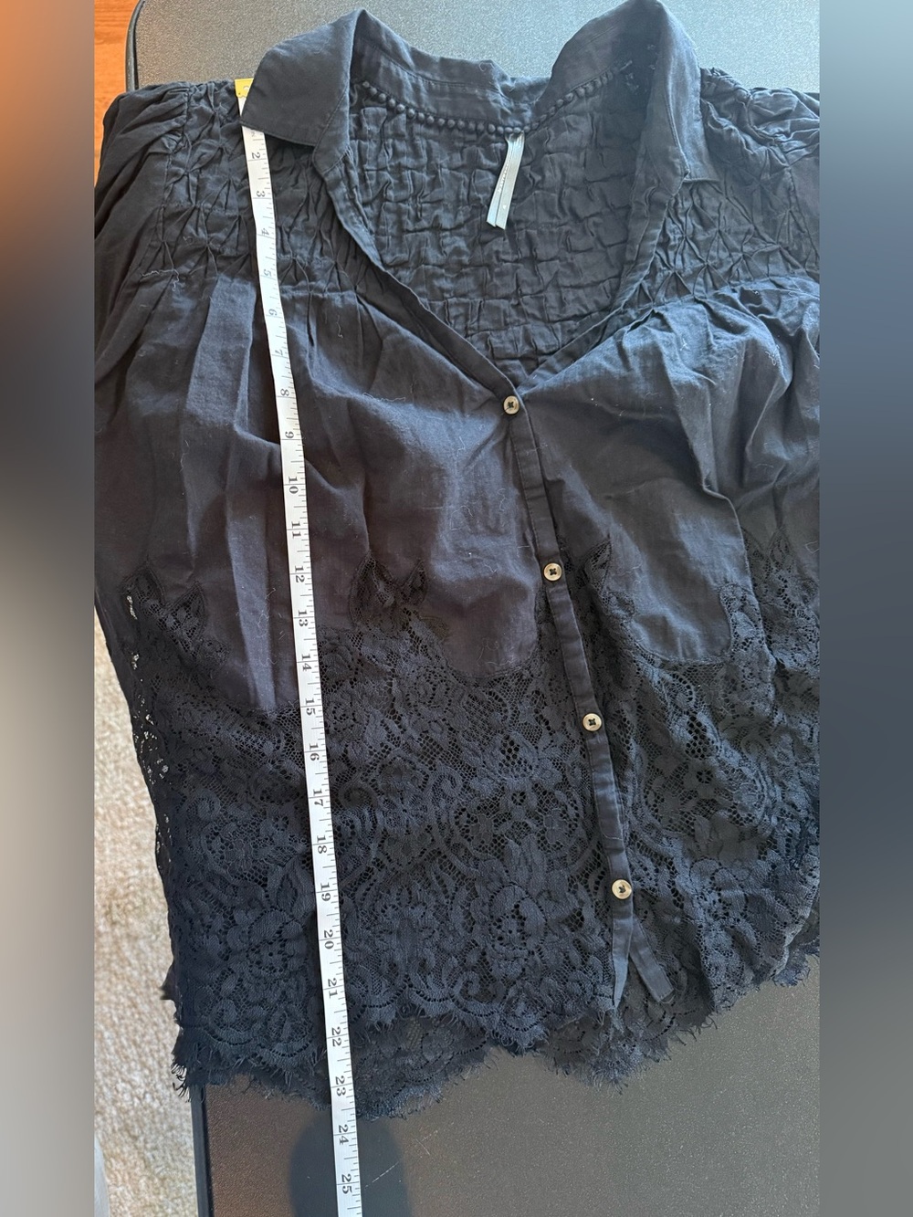 Anthropologie women’s XL Black Lace-Trim Button Front Blouse - Picture 7 of 7